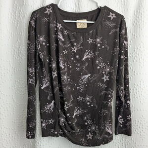 Chaser Women's Long Sleeve Stars and Galaxy Vintage Wash NWT Ruching 20" PTP